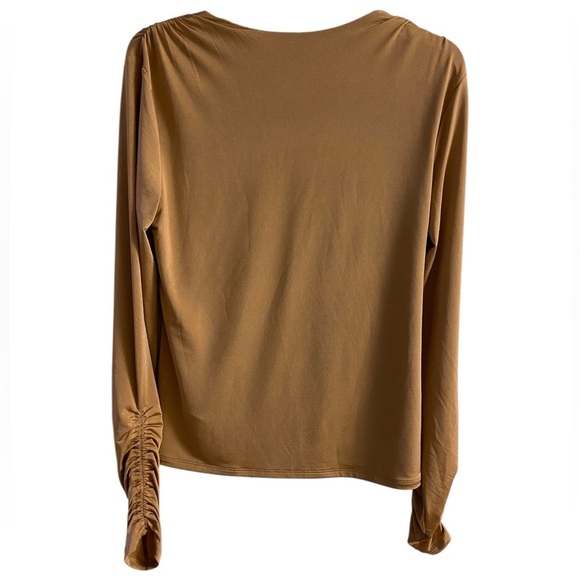 Express Blouse Crossover Deep Plunge Long Sleeve Brown Medium NWT - Picture 2 of 8